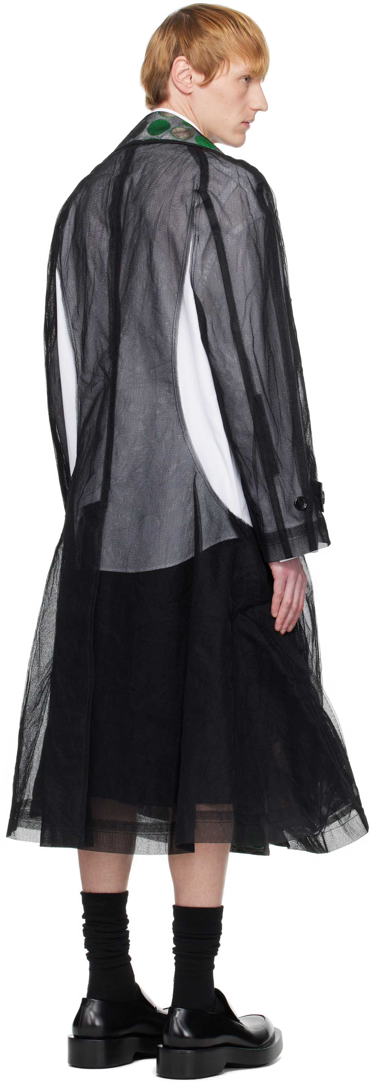 Comme des Garçons Homme Plus Black & Green Tulle & Jacquard Lame Polka Dots Trench Coat