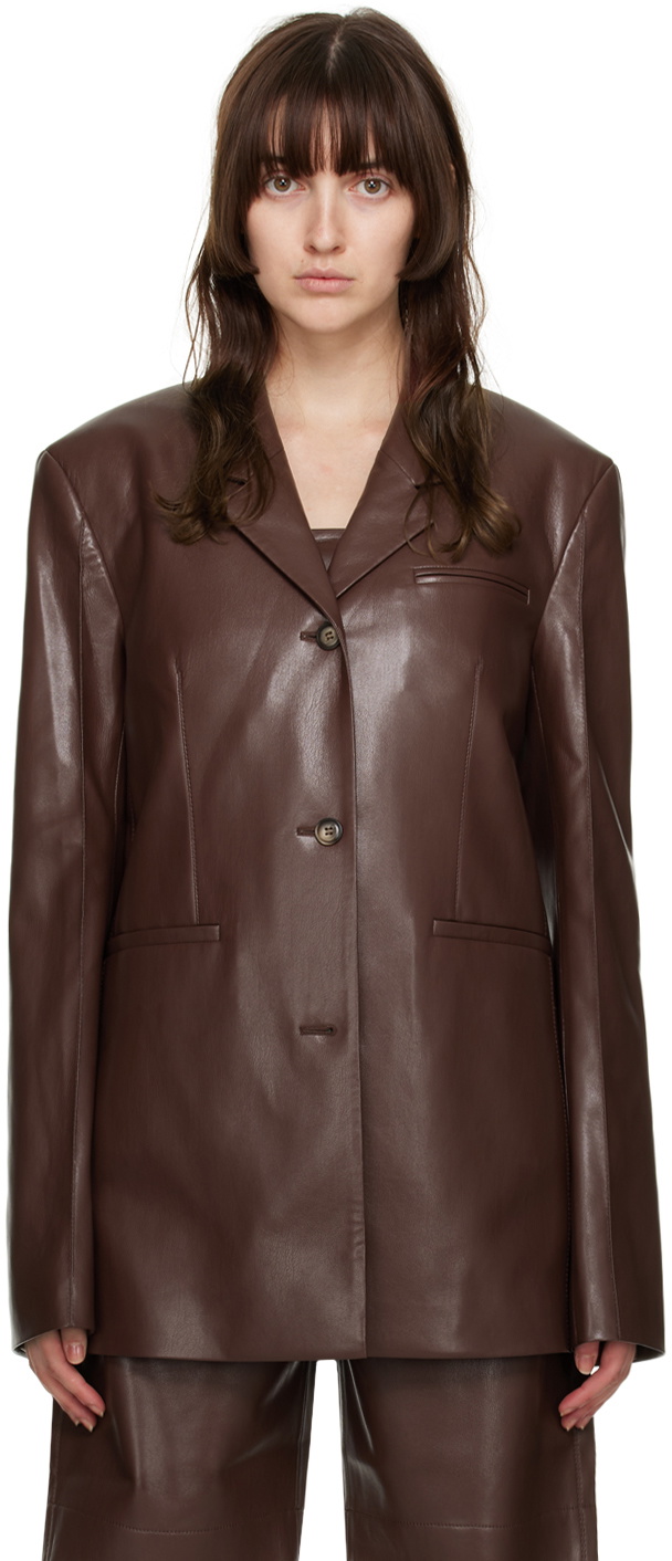 Nanushka Brown Ariza Vegan Leather Blazer Nanushka