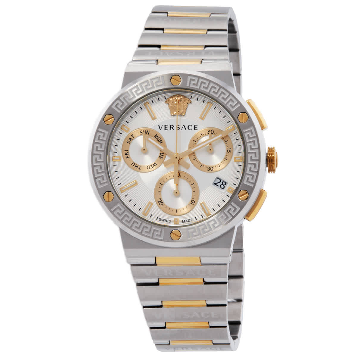Versace Greca Logo Chronograph Quartz Silver Dial Mens Watch VEZ900321
