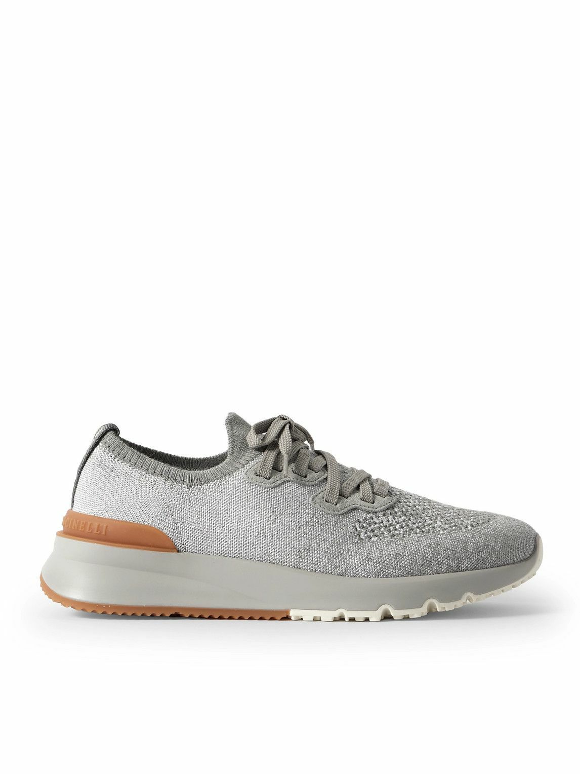 Brunello Cucinelli - Suede-Trimmed Stretch-Knit Sneakers - Blue