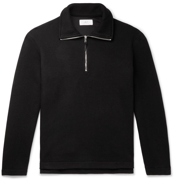 Photo: Mr P. - Fleece-Back Wool-Blend Half-Zip Sweatshirt - Black