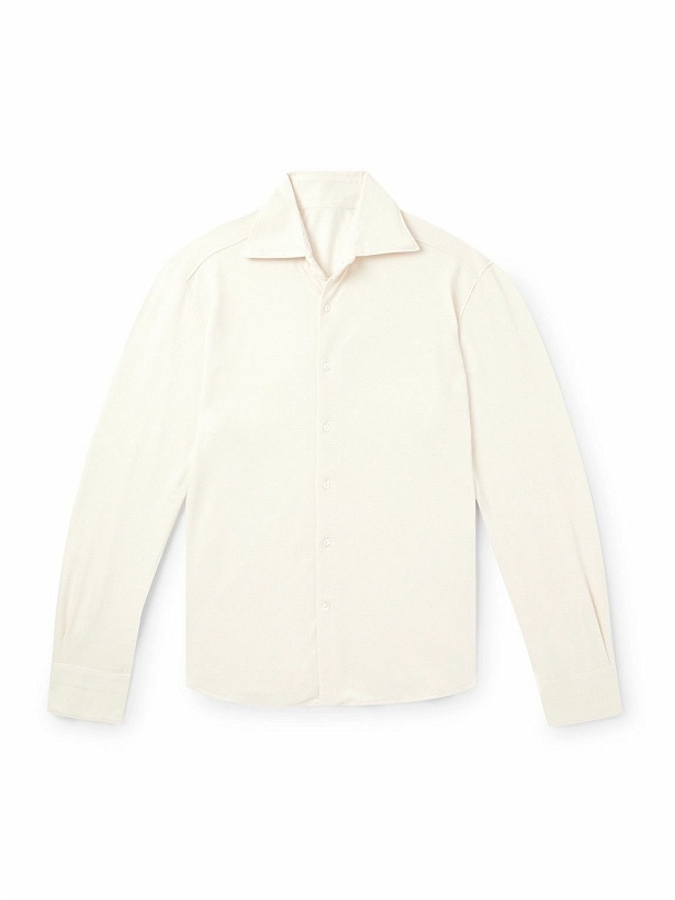 Photo: Stòffa - Spread-Collar Cotton and Silk-Blend Piqué Shirt - Neutrals