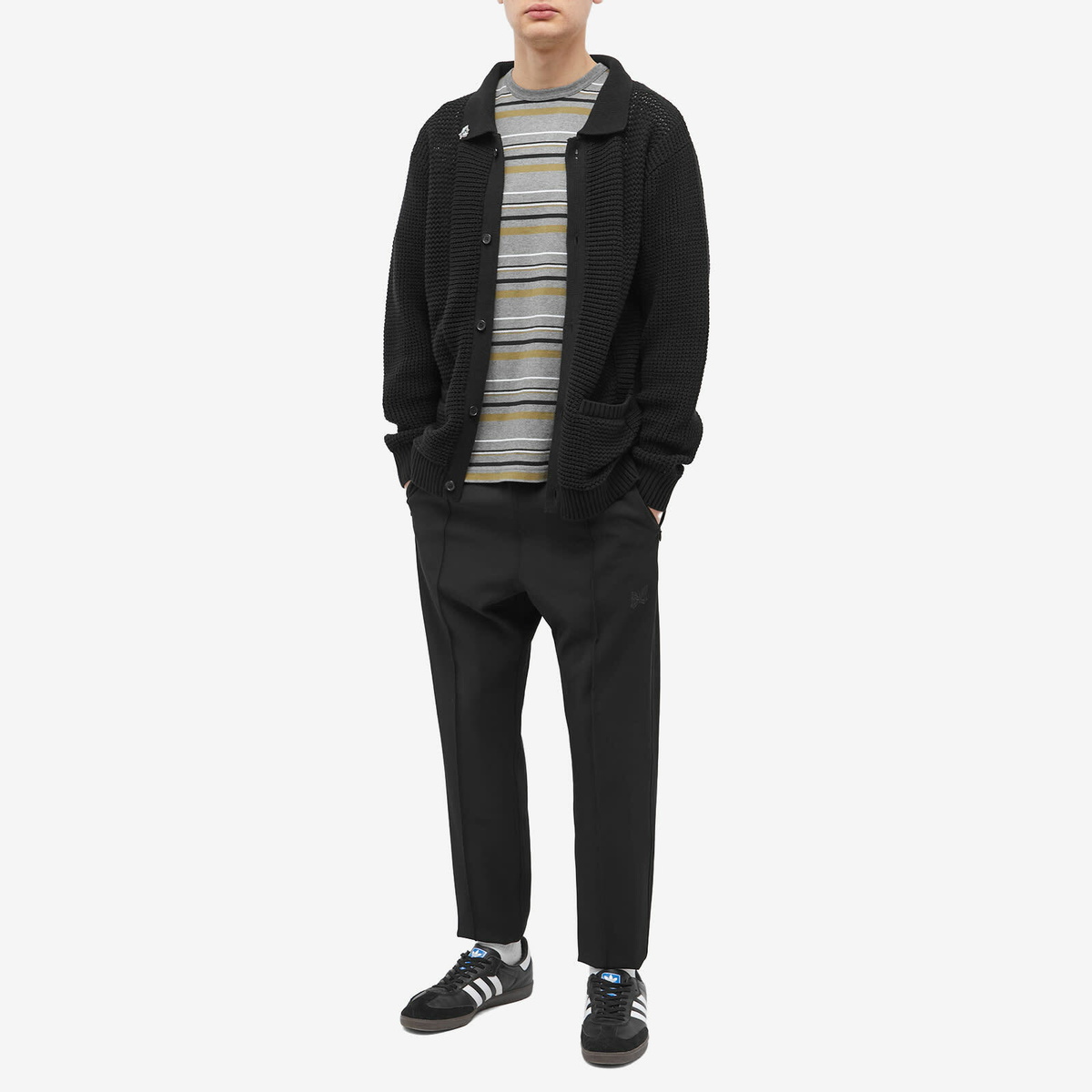 Neighborhood Men's Border Stripe Crew Neck T-Shirt in Grey