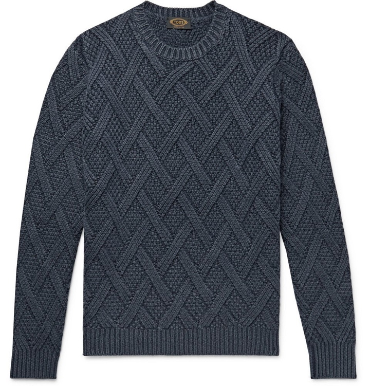 Photo: Tod's - Cable-Knit Wool Sweater - Storm blue