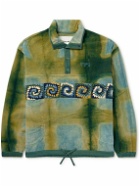 Story Mfg. - Polite Crochet-Trimmed Tie-Dyed Organic Cotton-Velvet Half-Placket Sweatshirt - Green