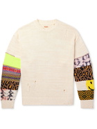 KAPITAL - Distressed Jacquard-Knit Sweater - Neutrals