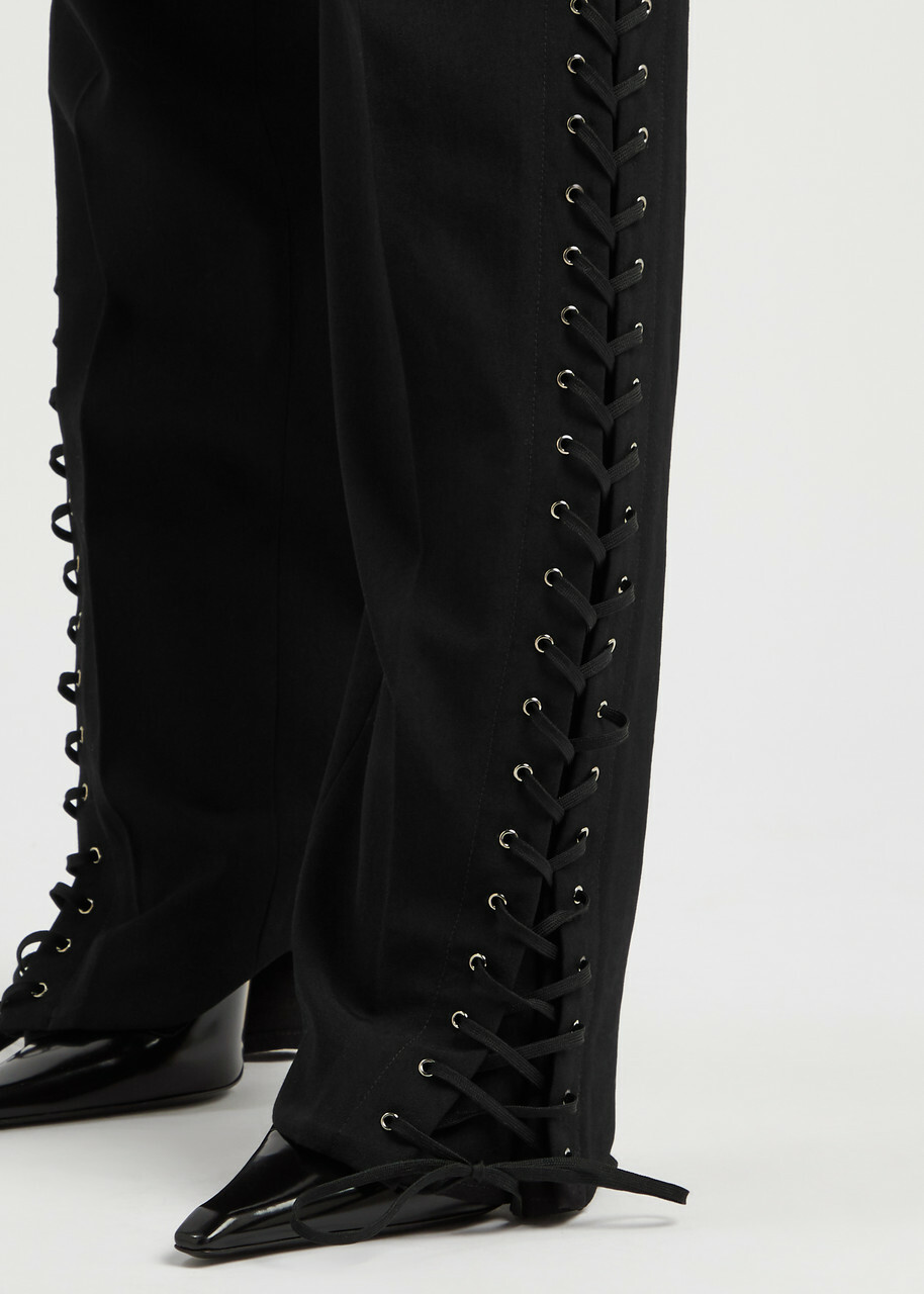 Jean Paul Gaultier Lace-up Straight-leg Wool Trousers Black Jean