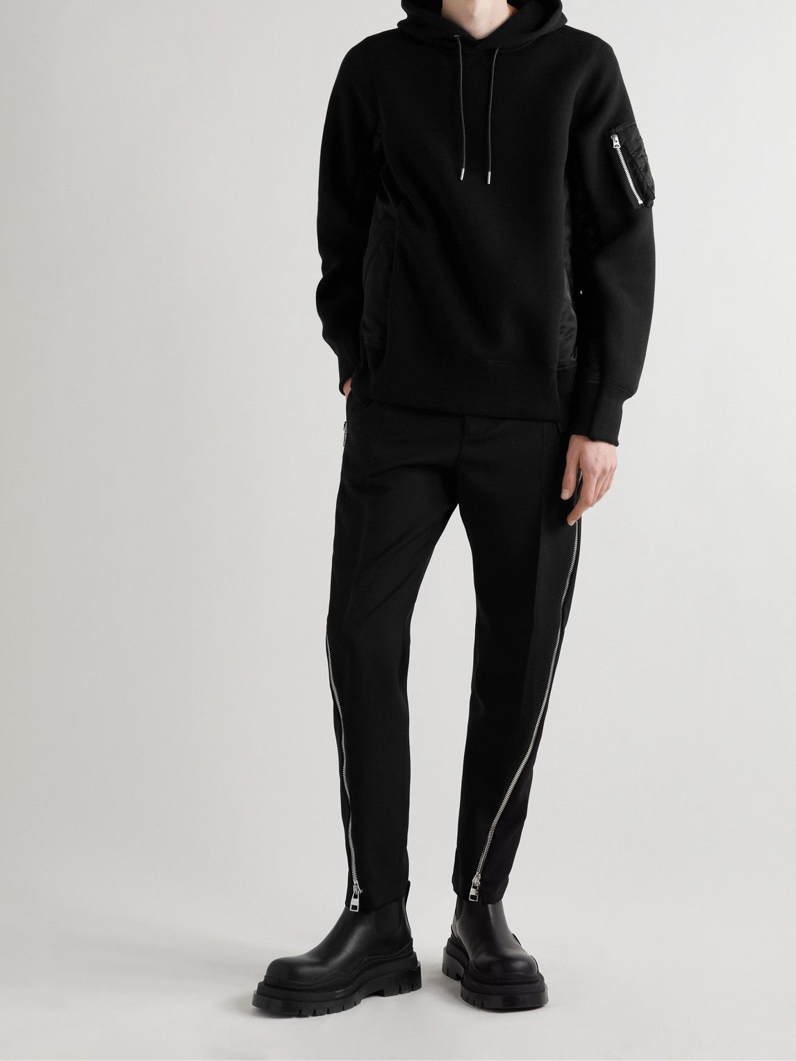 Sacai - MA-1 Nylon-Trimmed Cotton-Blend Jersey Hoodie - Black Sacai