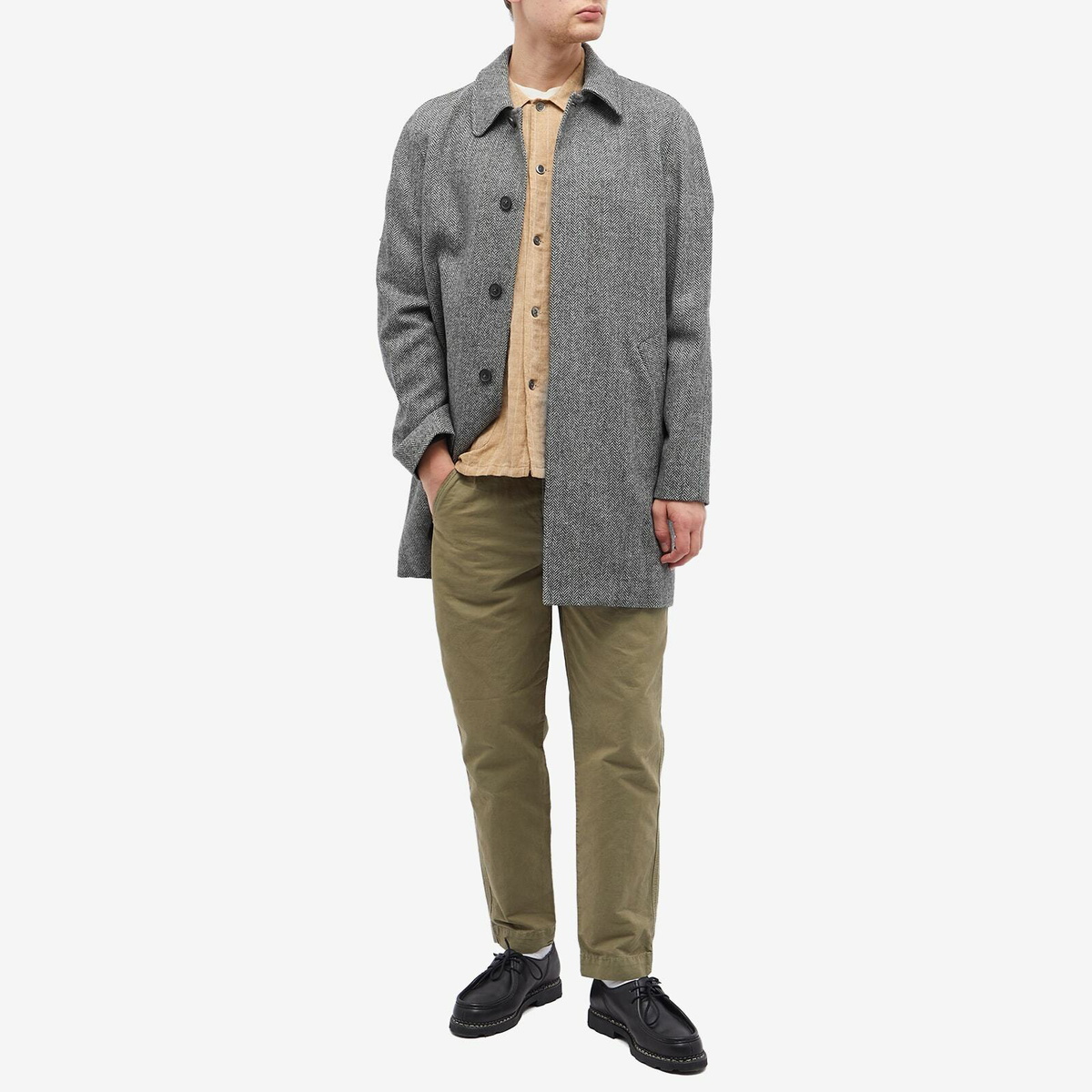 A.P.C. Pete Herringbone Wool Mac in Grey