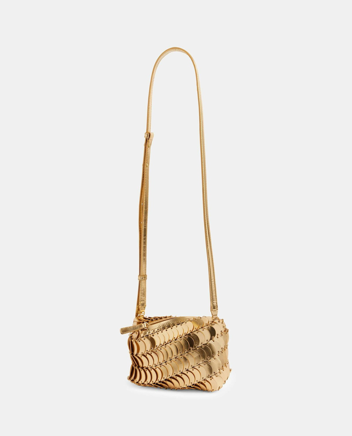 Sac Bandoulière Vintage Paco Rabanne Sparkle 1969 En Cuir Et Métal - Couleur Havane Et Orange, Doublure Rouge