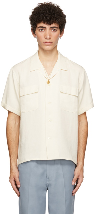 Photo: Second/Layer Off-White Pinpoint Open Collar Short Sleeve Shirt