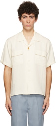 Second/Layer Off-White Pinpoint Open Collar Short Sleeve Shirt