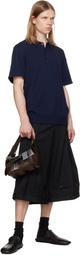 HODAKOVA Navy Knit Wool Short Sleeve Polo