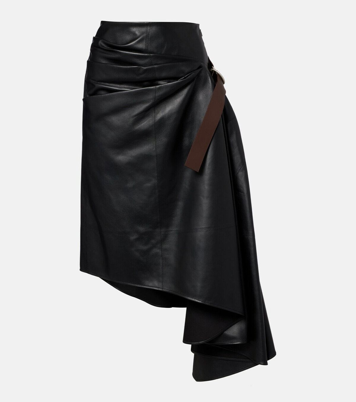 Loewe Asymmetric draped leather midi skirt