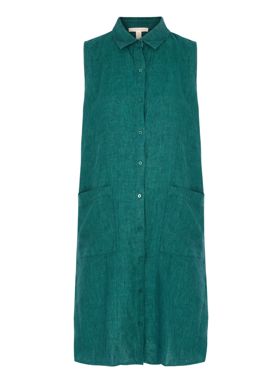 Eileen Fisher Linen Shirt Dress Teal EILEEN FISHER Eileen Fisher Linen Shirt Dress Teal EILEEN FISHER
