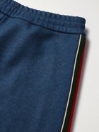 GUCCI - Tapered Logo-Jacquard Webbing-Trimmed Cashmere-Blend Sweatpants - Blue