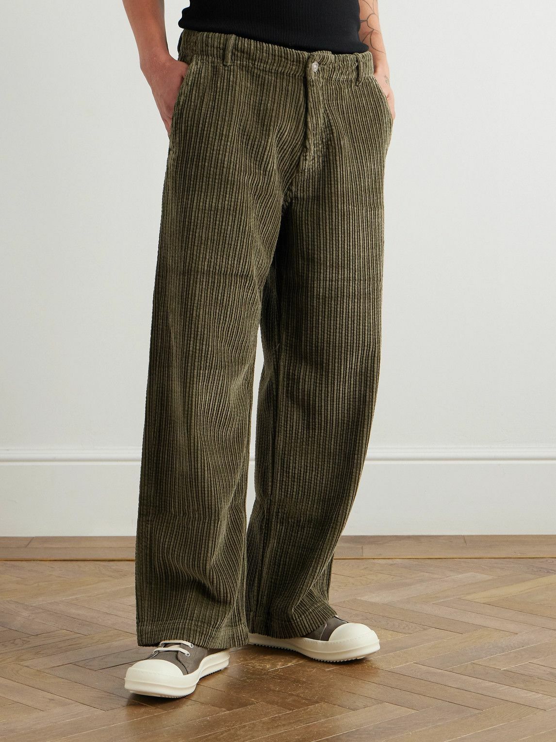 ERL - Straight-Leg Cotton-Corduroy Trousers - Green