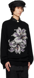 Yohji Yamamoto Black & Purple 7G Flower Sweater