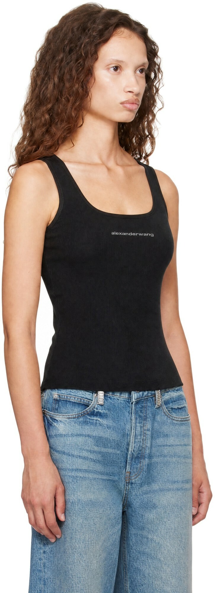 Alexander Wang Black Jacquard Logo Racer Tank Top