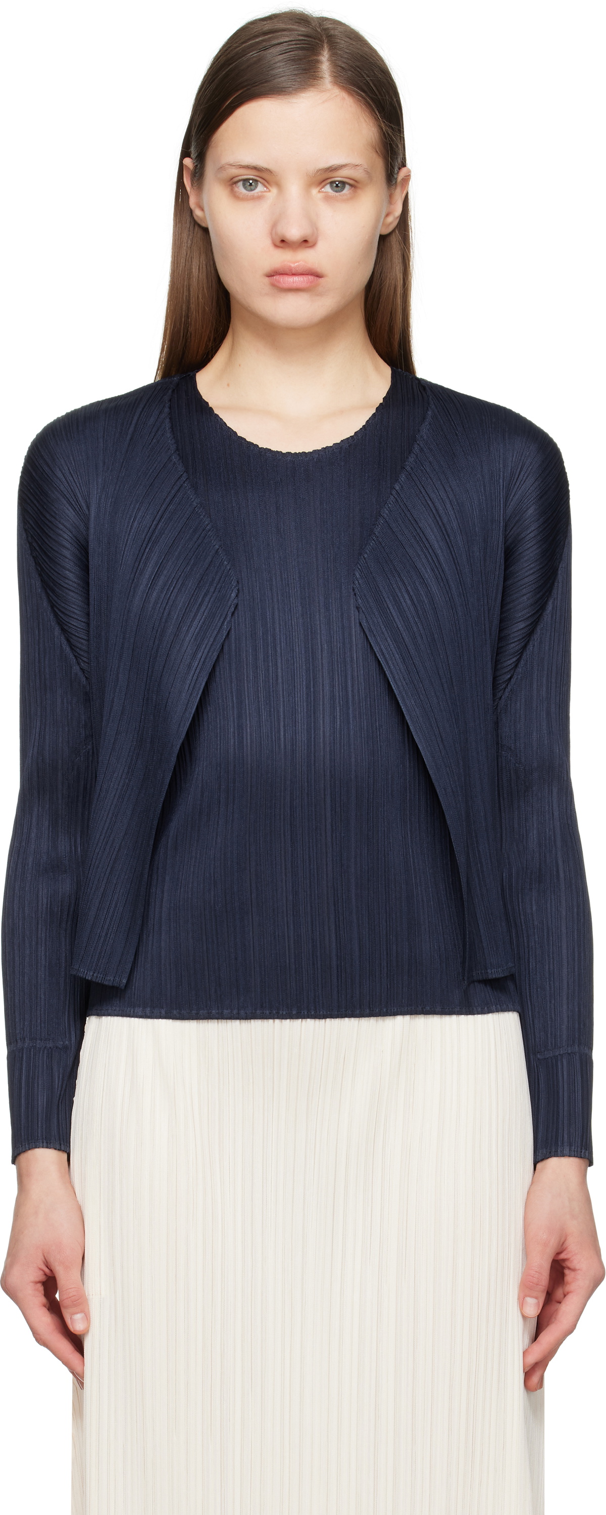 PLEATS PLEASE ISSEY MIYAKE Navy New Colorful Basics 4 Cardigan