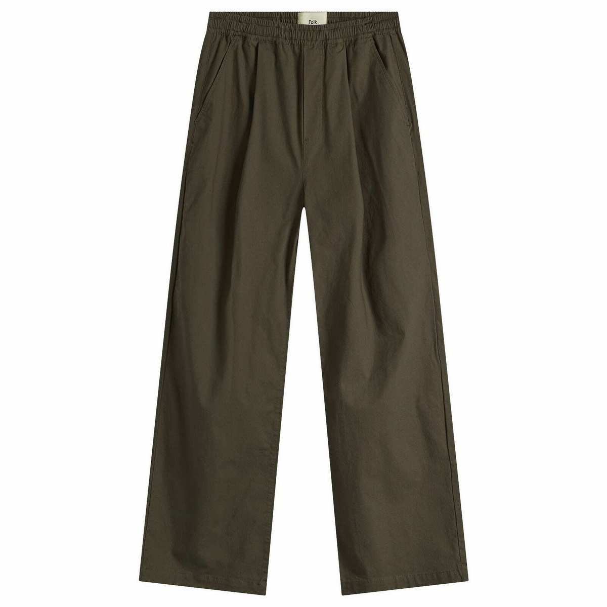 Folk Men's Drawcord Loose Trouser in Dark Olive Ripstop