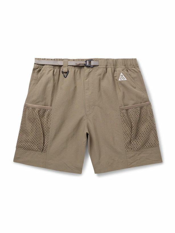 Photo: Nike - ACG Snowgrass Straight-Leg Mesh-Trimmed Belted Nylon Shorts - Neutrals