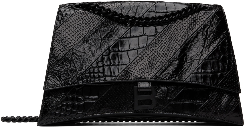 Women's Crush Large Chain Bag Crocodile Embossed in Black