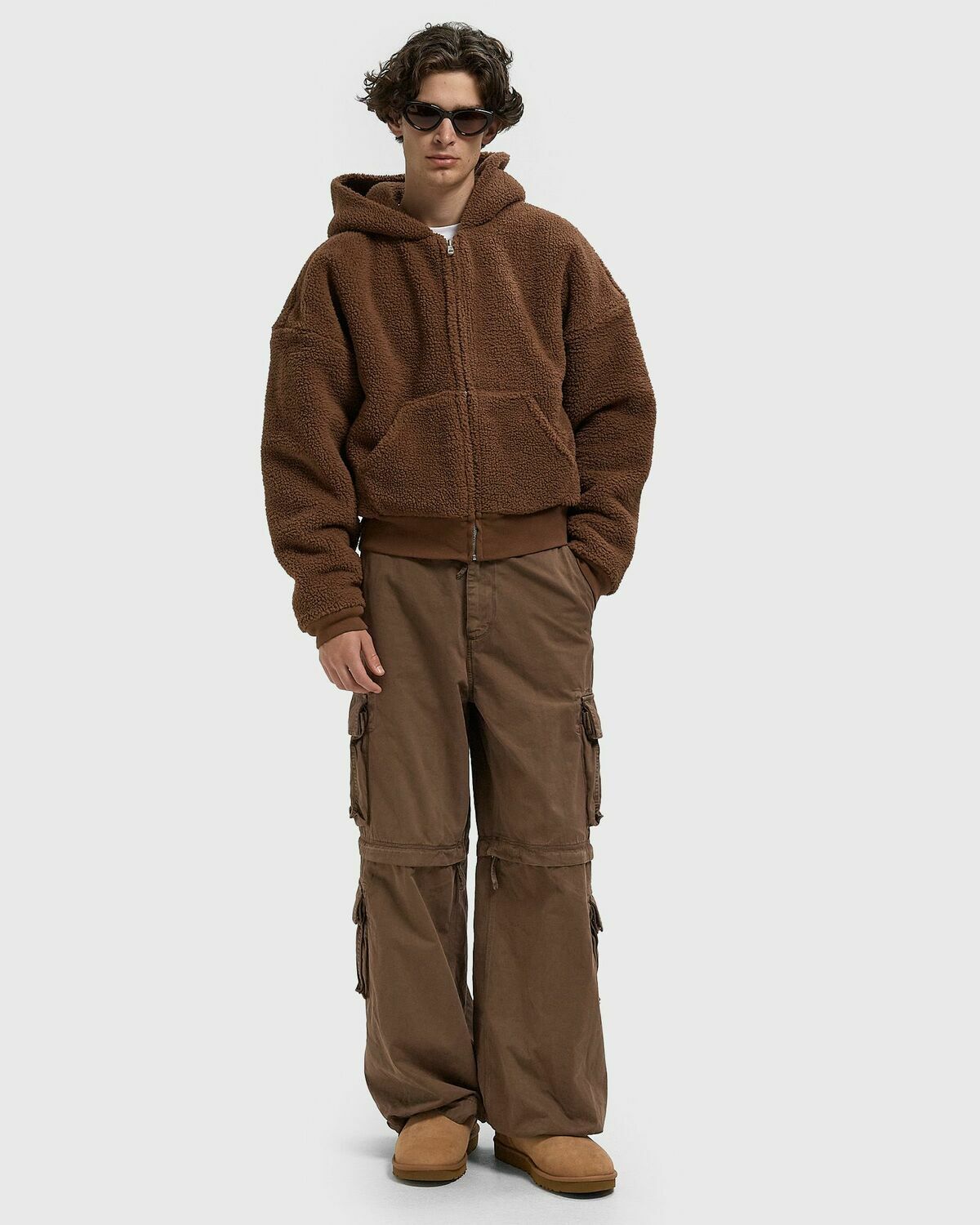 ERL TERRY FLEECE ZIPPED HOODIE KNIT Brown Mens Hoodies/Zipper