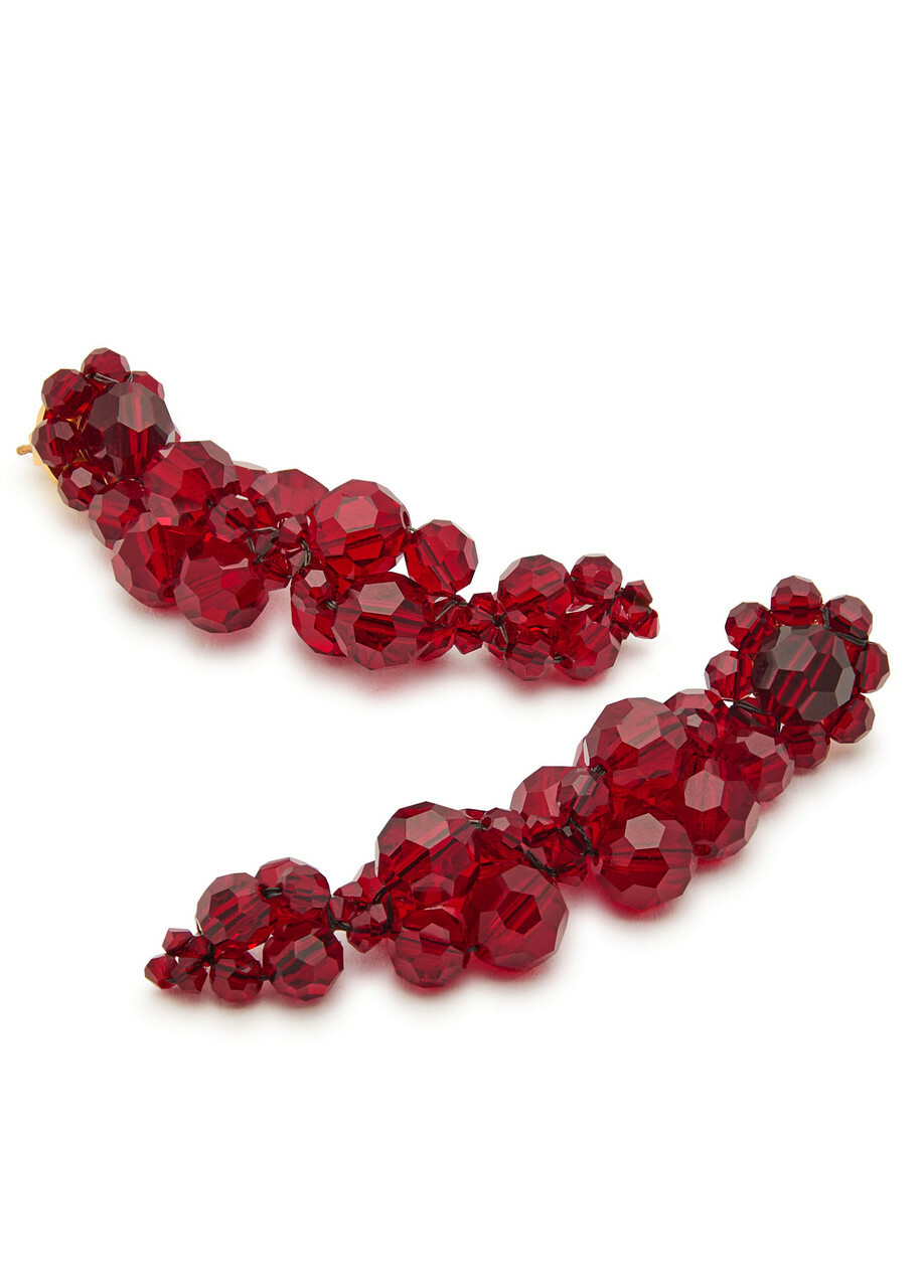 Simone Rocha Cluster Crystal-embellished Drop Earrings - Dark Red - One Size