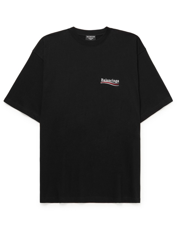 Photo: BALENCIAGA - Oversized Logo-Embroidered Cotton-Jersey T-Shirt - Black
