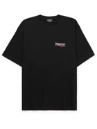 BALENCIAGA - Oversized Logo-Embroidered Cotton-Jersey T-Shirt - Black