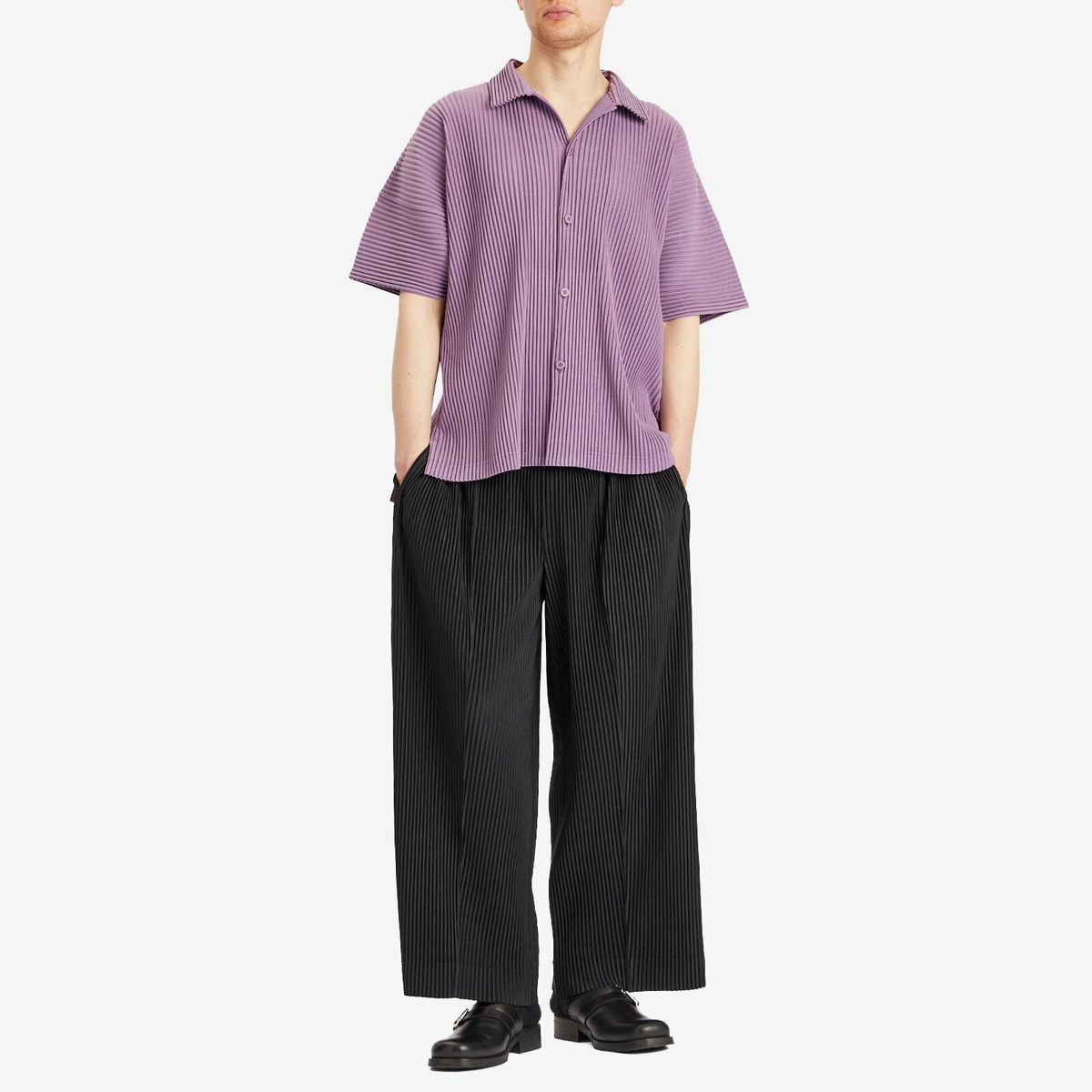 Homme Plissé Issey Miyake Men's Pleated Vacation Shirt in Viola