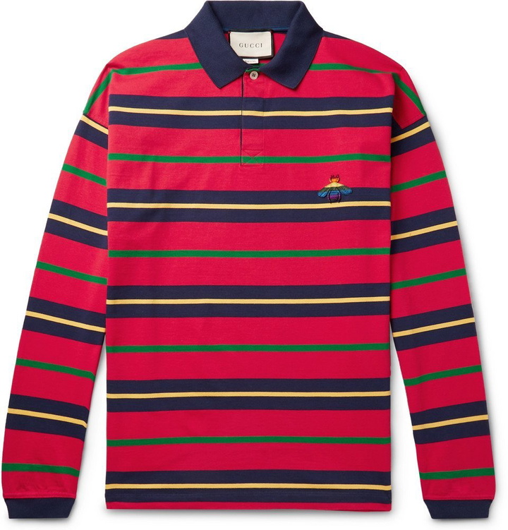 Photo: Gucci - Appliquéd Striped Cotton-Jersey Polo Shirt - Men - Red