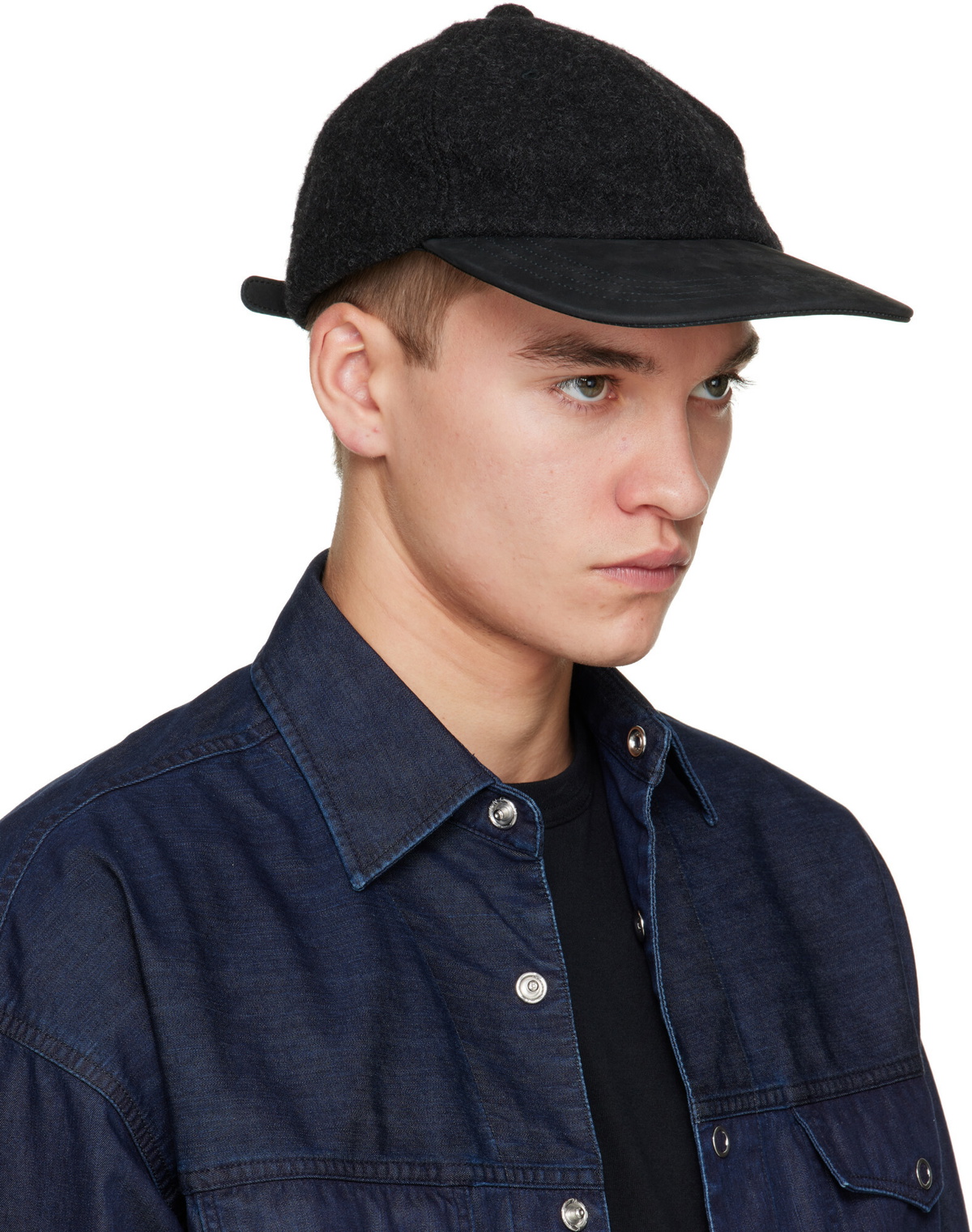Comme des Garçons Homme Black Wool & Leather Cap