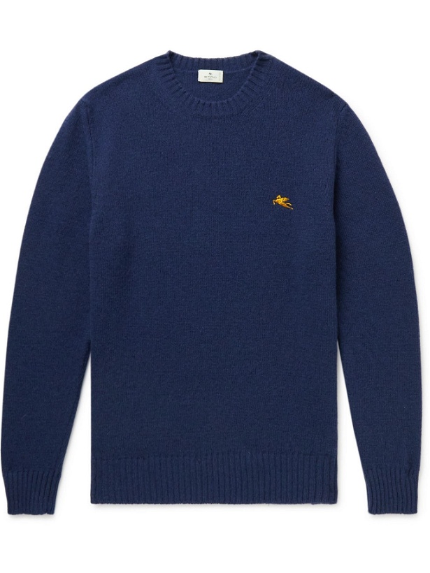 Photo: ETRO - Logo-Embroidered Wool Sweater - Blue