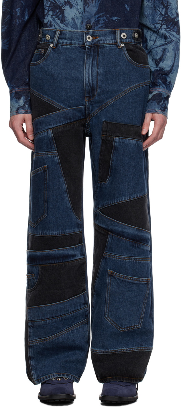 Feng Chen Wang Black & Blue Paneled Jeans Feng Chen Wang