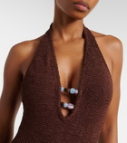 Hunza G Adriana embellished halterneck swimsuit