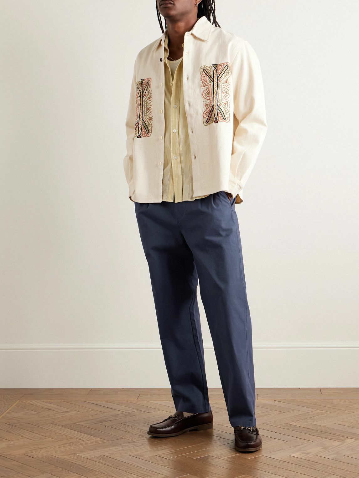 Corridor - Straight-Leg Pleated Cotton-Sateen Trousers - Blue