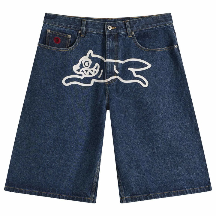 Photo: ICECREAM Men's Running Dog Triple Scoop Denim Shorts in Mid Wash Blue