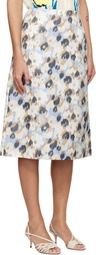 Marni Blue & Off-White Duchesse 'Secret Bouquet' Print Midi Skirt