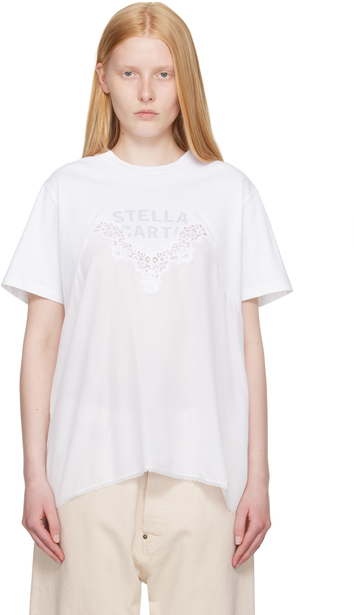 Stella McCartney White Lace Slip Jersey T-shirt