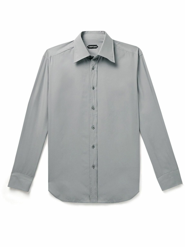 Photo: TOM FORD - Cutaway-Collar Silk-Poplin Shirt - Gray