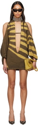Masha Popova Brown & Yellow Deep Cut Cowl Minidress
