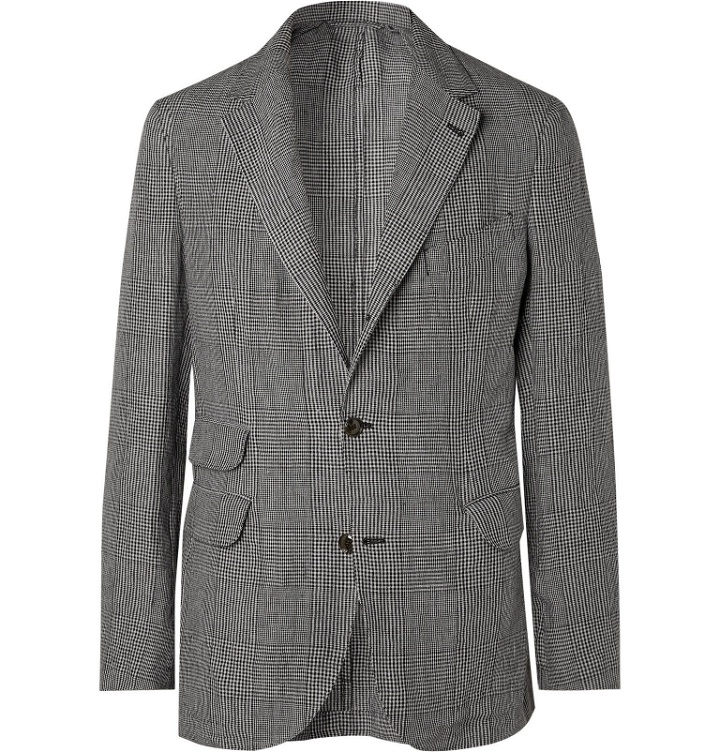Photo: MAN 1924 - Kennedy Unstructured Prince of Wales Checked Linen Suit Jacket - Gray