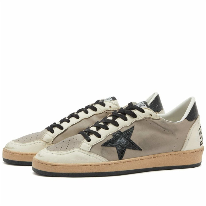Photo: Golden Goose Men's Ball Star Embroidered Leather Sneakers in Grey/Beige/Black