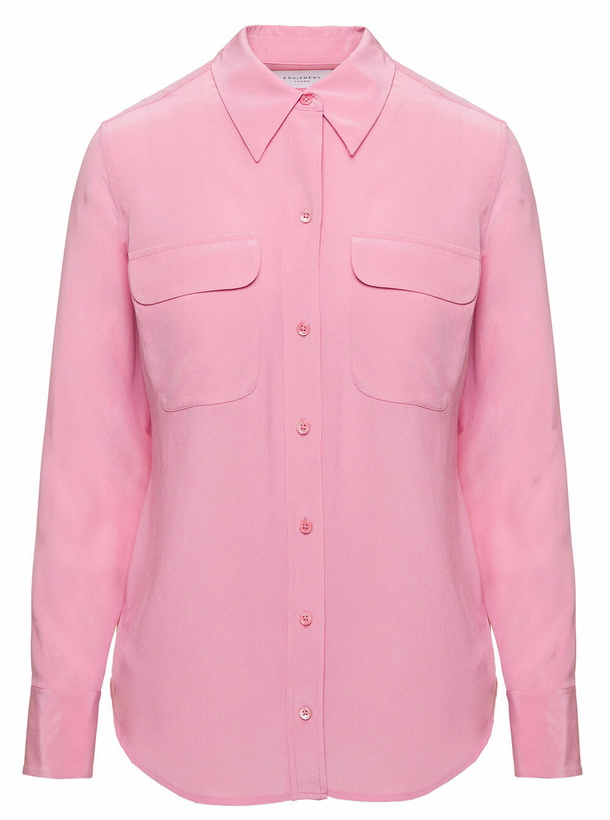 Photo: Pink Shirt With Patch Pockets With Flap In Silk Woman Equipment