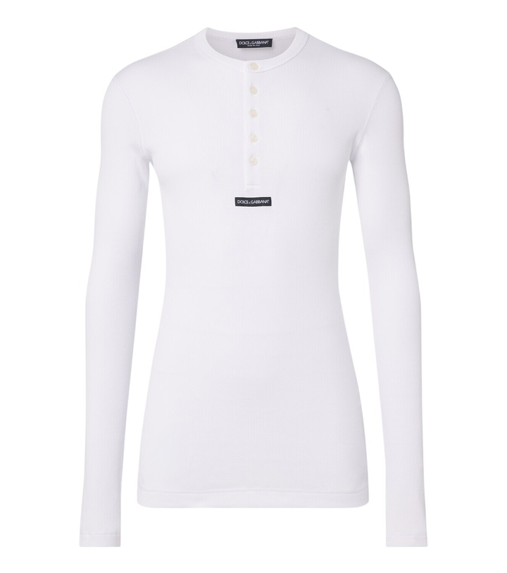 Photo: Dolce&Gabbana Logo ribbed-knit cotton Henley shirt