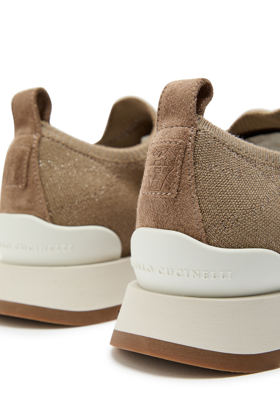 Brunello Cucinelli Metallic-knit Sneakers Brown