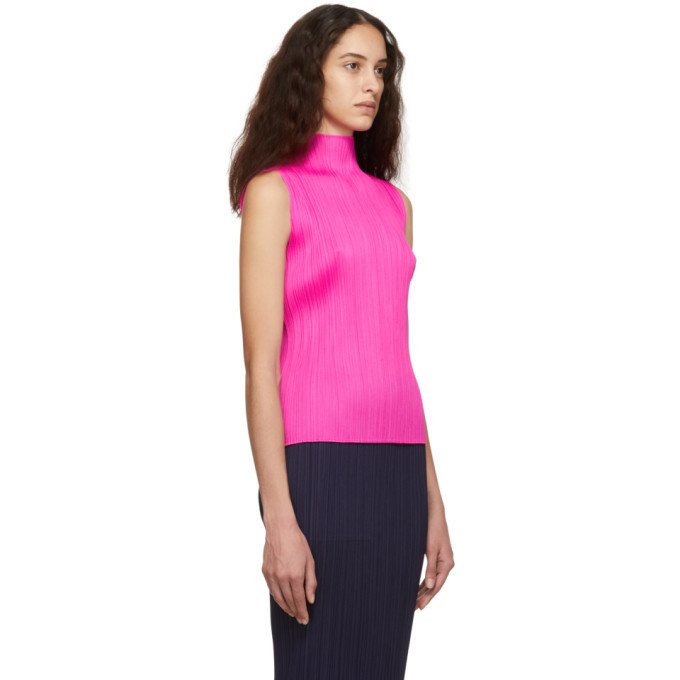 Pleats Please Issey Miyake Pink Pleated Sleeveless Turtleneck