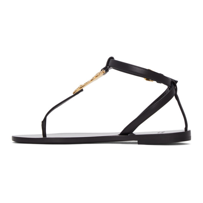 Versace Black Virtus Flat Sandals Versace